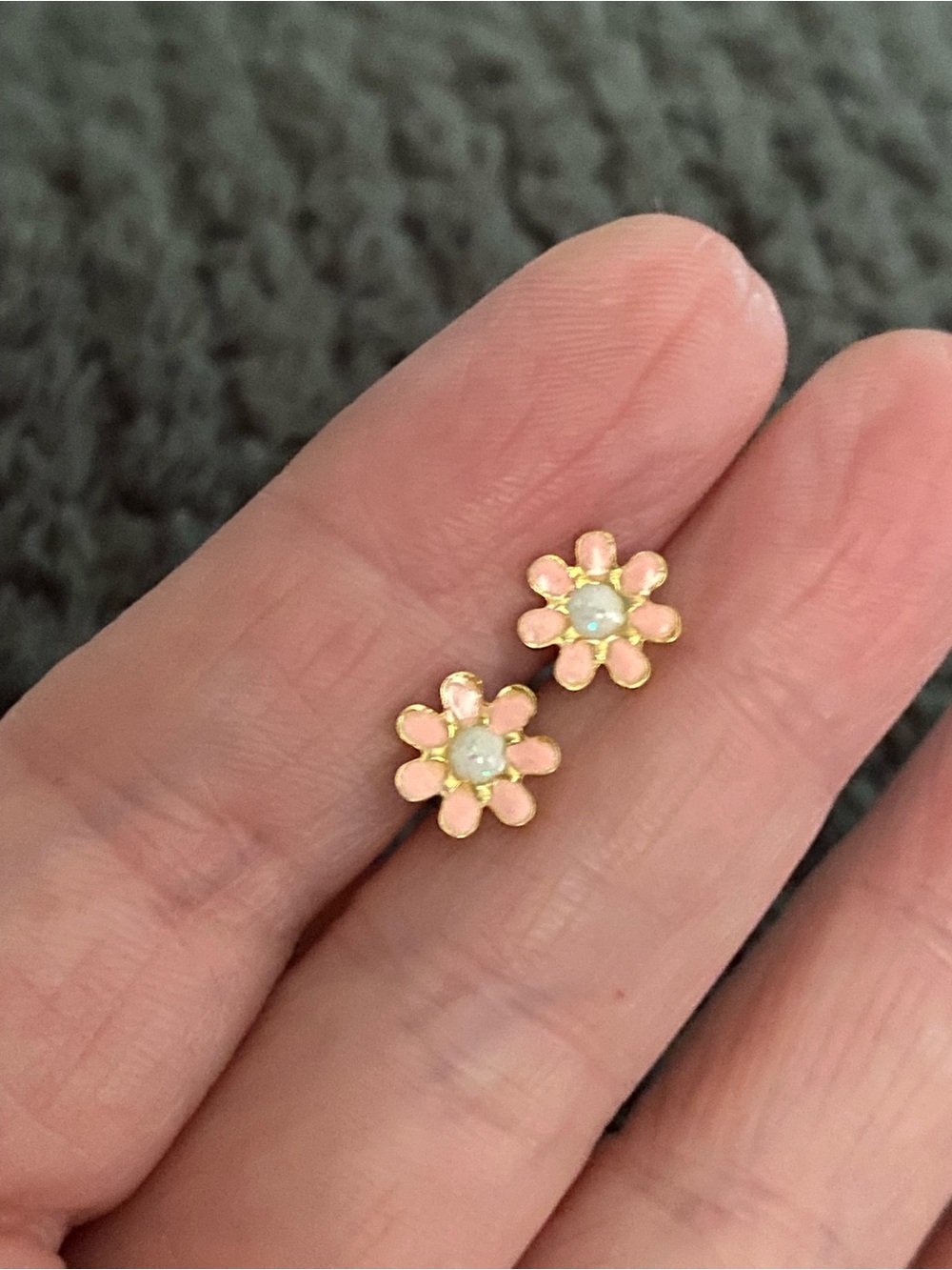 Minimalist Pink Flower Stud Earrings with Opal Center